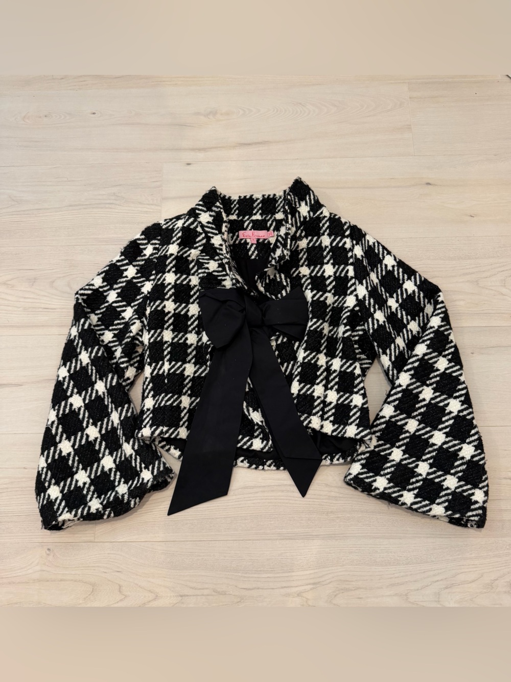 Eva Franco Black and White Houndstooth Bow Jacket